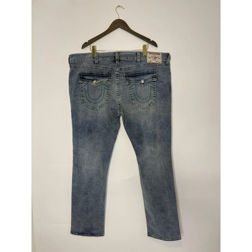 True Religion Ricky Relaxed Straight Mens 46x34 Light Vintage Wash Double Flap